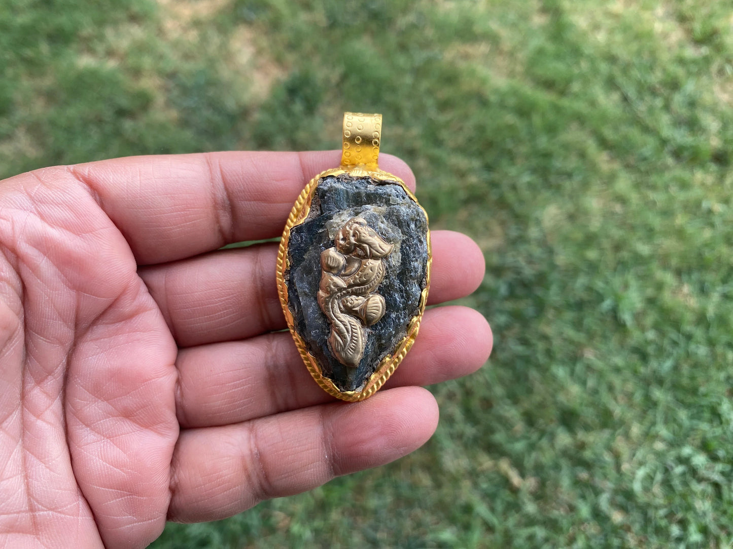 Raw Labradorite Natural Stone Pendant, Brushed Gold Overlay, Statement Piece, Elegant Jewelry, Spiritual Healing Jewelry, Premium Quality