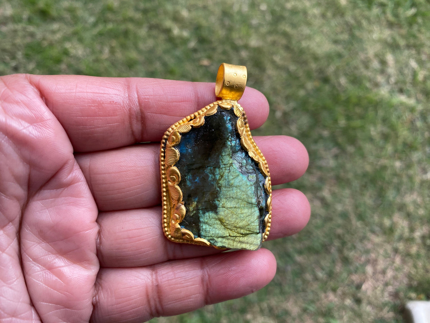 Raw Labradorite Natural Stone, Non Tarnish Brushed Gold Overlay, Natural Stone Jewelry, Natural Beauty, Grounding Gem, Unique Jewelry