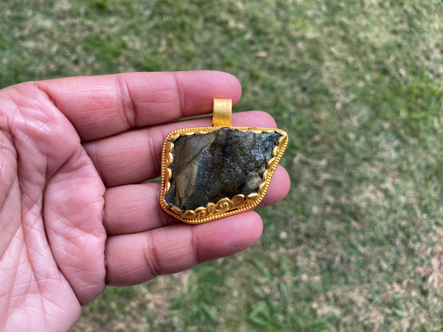 Raw Labradorite Natural Stone, Non Tarnish Brushed Gold Overlay, Natural Stone Jewelry, Natural Beauty, Grounding Gem, Unique Jewelry