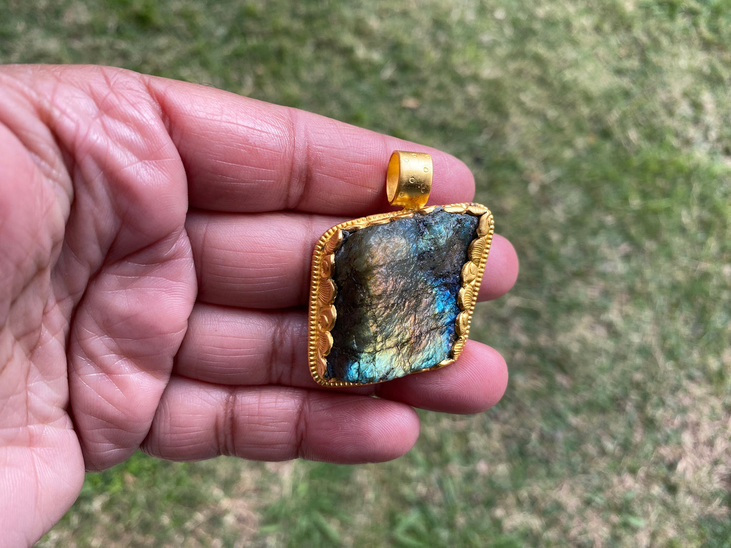Raw Labradorite Natural Stone, Non Tarnish Brushed Gold Overlay, Natural Stone Jewelry, Natural Beauty, Grounding Gem, Unique Jewelry