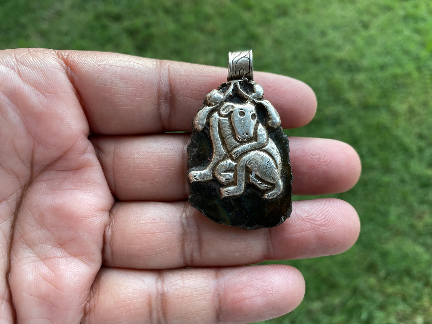 Raw Labradorite Sterling Silver Pendant,Natural Stone Pendant,Birthstones Pendant,Animal Designs,Energy Pendant, Tribal Pendant for Necklace