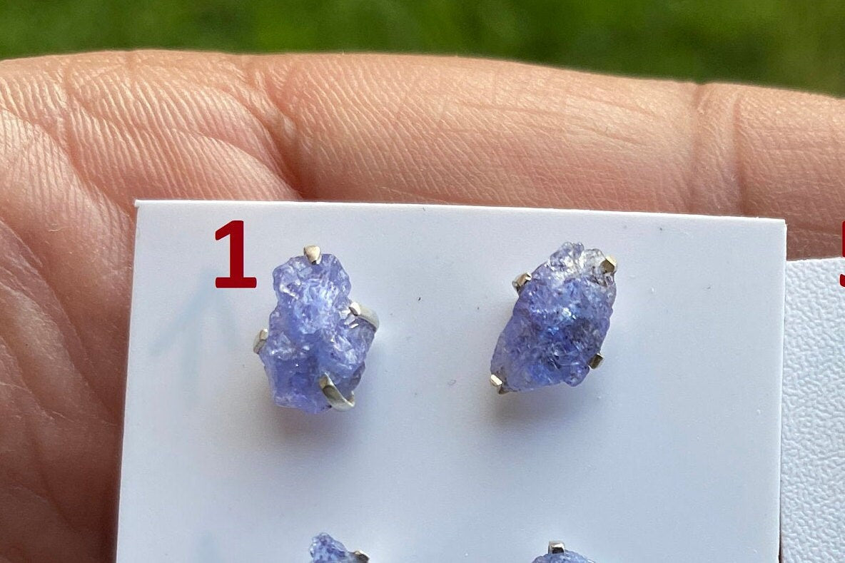 Raw Lapis Lazuli Natural Gemstone Stud Earrings, 92.5 Sterling Silver, Raw Natural Energy Stone, Protection Jewelry, Birthday Gift