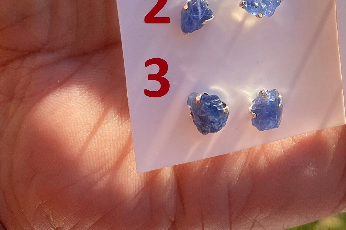 Raw Lapis Lazuli Stud Sterling Silver Earrings, Crystal Stud Earrings, September Birthstone, Gemstone Studs, Free Form Lapis Lazuli Earrings