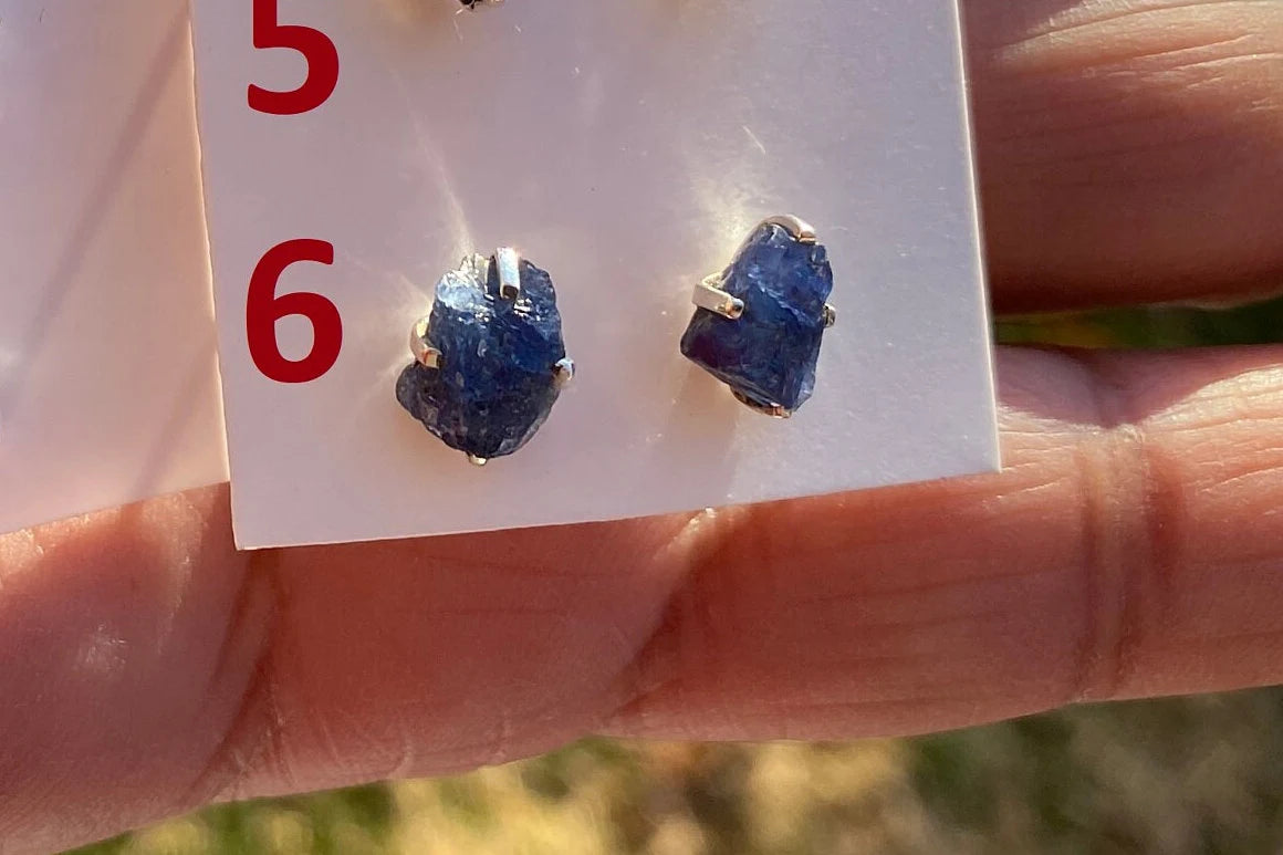 Raw Lapis Lazuli Stud Sterling Silver Earrings, Crystal Stud Earrings, September Birthstone, Gemstone Studs, Free Form Lapis Lazuli Earrings