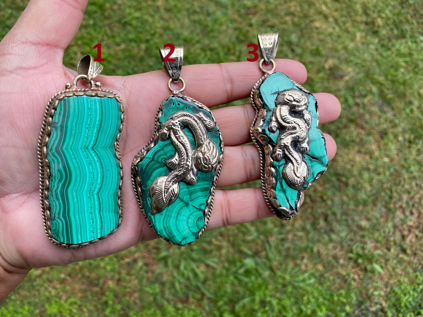 Raw Malachite Slab Natural Stone Tibetan Silver Pendant, Ethnic Jewelry, Energy Stone Pendant, Birthstone, Healing Crystal, Freeform Stone