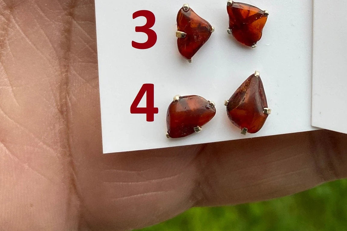 Raw Natural Amber Studs Earrings, 92.5 Sterling Silver Earrings, Rough Amber Sterling Silver Earring, Raw Sunstone Earring, Prong Stud