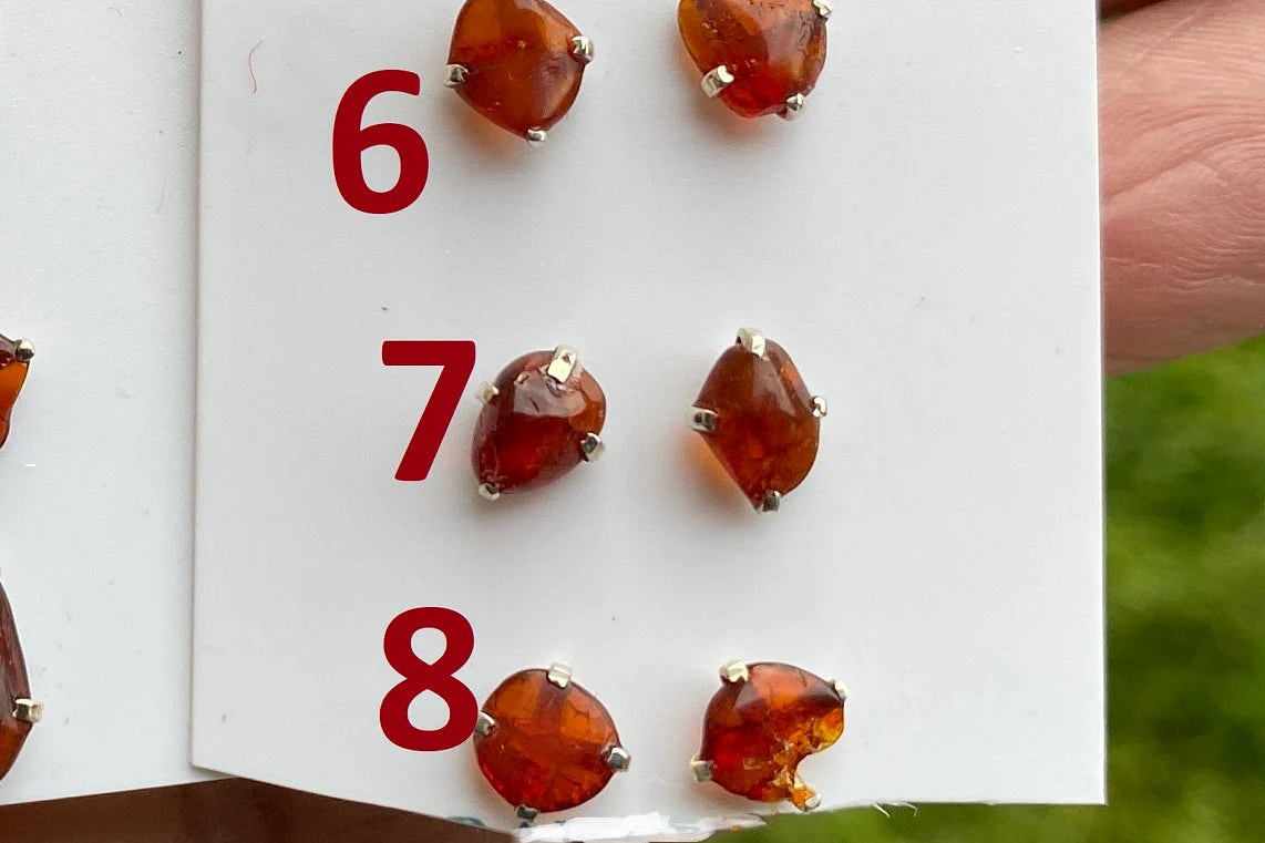 Raw Natural Amber Studs Earrings, 92.5 Sterling Silver Earrings, Rough Amber Sterling Silver Earring, Raw Sunstone Earring, Prong Stud