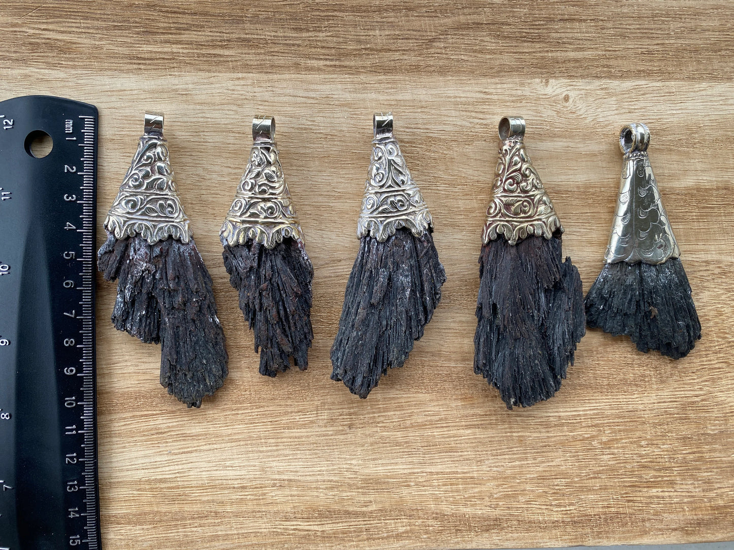 Raw Natural Black Kyanite Tibetan Silver Pendant, Gemstone Healing Pendant, Energy Cleansing Necklace, Boho Style Jewelry, Metaphysical Gift