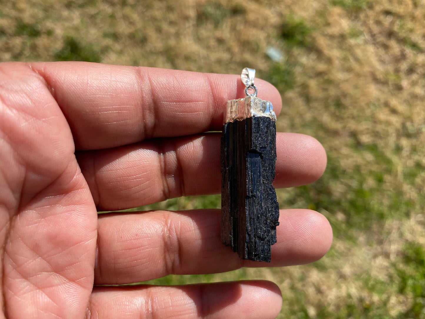 Raw Natural Black Tourmaline with Gold or Silver Electroplated Pendant, Pendant for Men or Women, Natural Stone, Pendant for Chain Necklace
