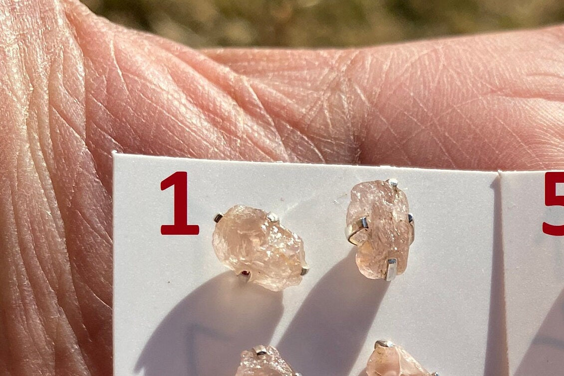 Raw Natural Morganite Gemstone Stud Earrings, Sterling Silver, Rough Morganite Stud Earrings, Morganite Jewelry, Prong Earring, Post Earring