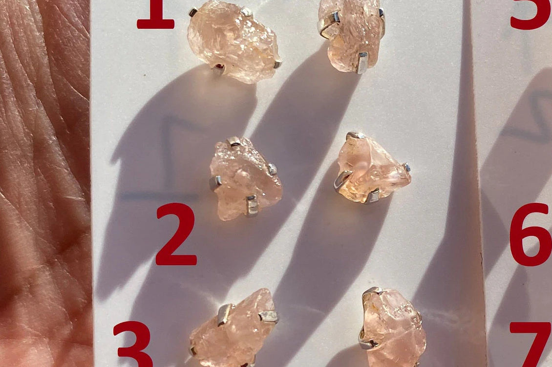 Raw Natural Morganite Gemstone Stud Earrings, Sterling Silver, Rough Morganite Stud Earrings, Morganite Jewelry, Prong Earring, Post Earring