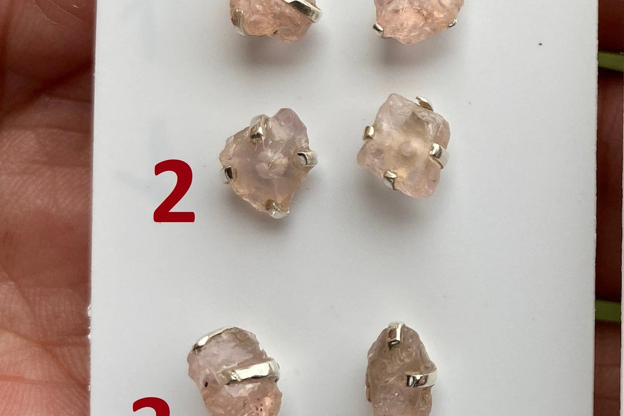 Raw Natural Morganite Stud Earrings, Sterling Silver, Rough Morganite Stud Earrings, Morganite Jewelry, Prong Earring, Gemstone Post Earring