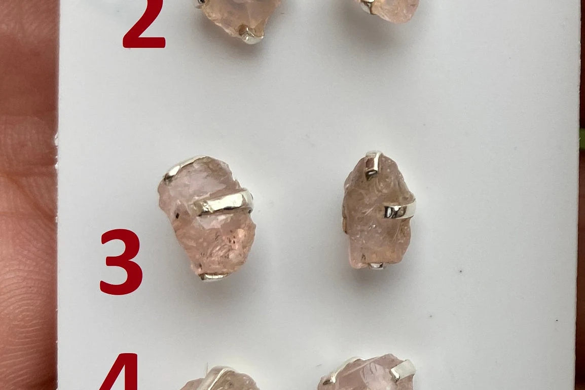 Raw Natural Morganite Stud Earrings, Sterling Silver, Rough Morganite Stud Earrings, Morganite Jewelry, Prong Earring, Gemstone Post Earring