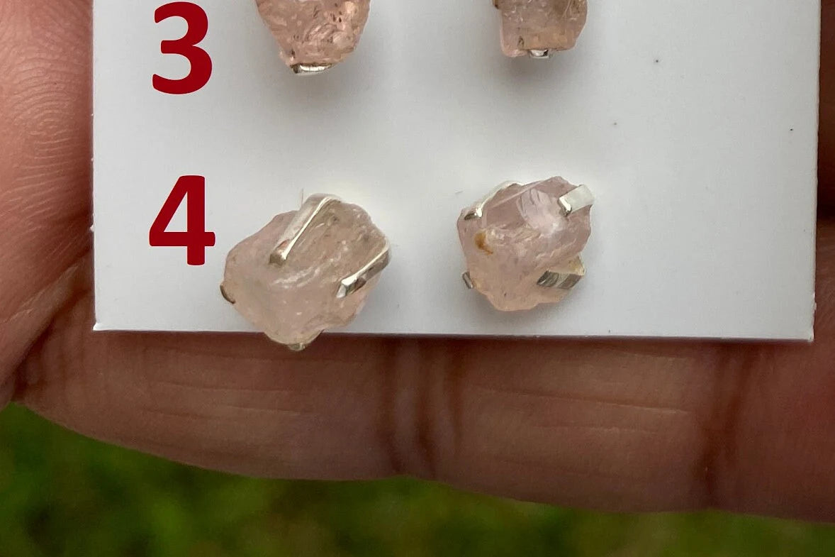Raw Natural Morganite Stud Earrings, Sterling Silver, Rough Morganite Stud Earrings, Morganite Jewelry, Prong Earring, Gemstone Post Earring
