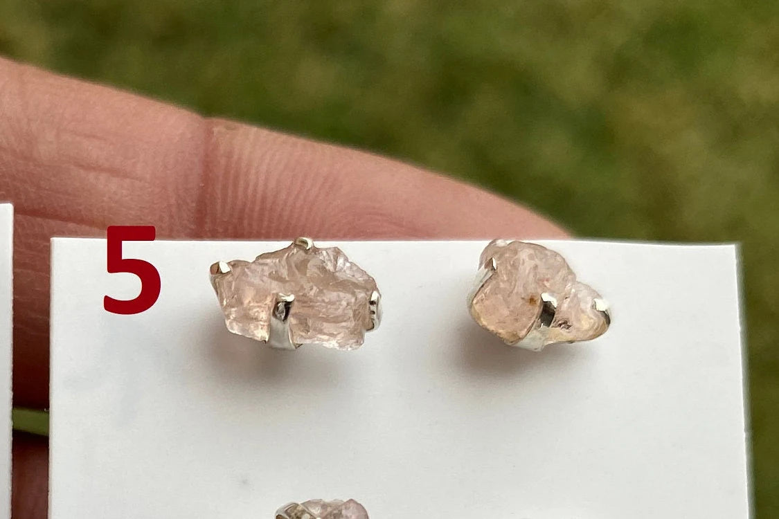 Raw Natural Morganite Stud Earrings, Sterling Silver, Rough Morganite Stud Earrings, Morganite Jewelry, Prong Earring, Gemstone Post Earring