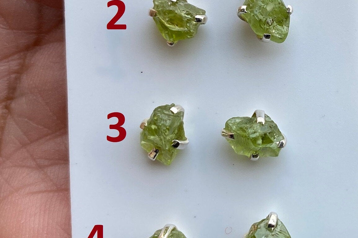 Raw Natural Peridot Gemstone Sterling Silver Stud Earrings, Peridot Earrings, Prong Stud Earring, August Birthstone, Ear Stud, Bridesmaid