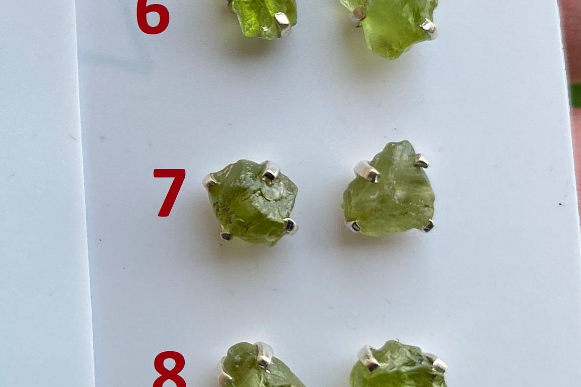 Raw Natural Peridot Gemstone Sterling Silver Stud Earrings, Peridot Earrings, Prong Stud Earring, August Birthstone, Ear Stud, Bridesmaid