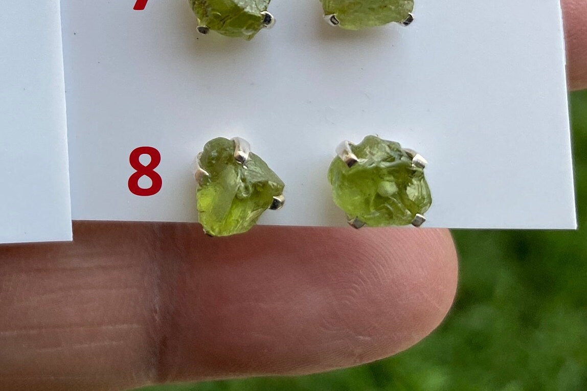 Raw Natural Peridot Gemstone Sterling Silver Stud Earrings, Peridot Earrings, Prong Stud Earring, August Birthstone, Ear Stud, Bridesmaid