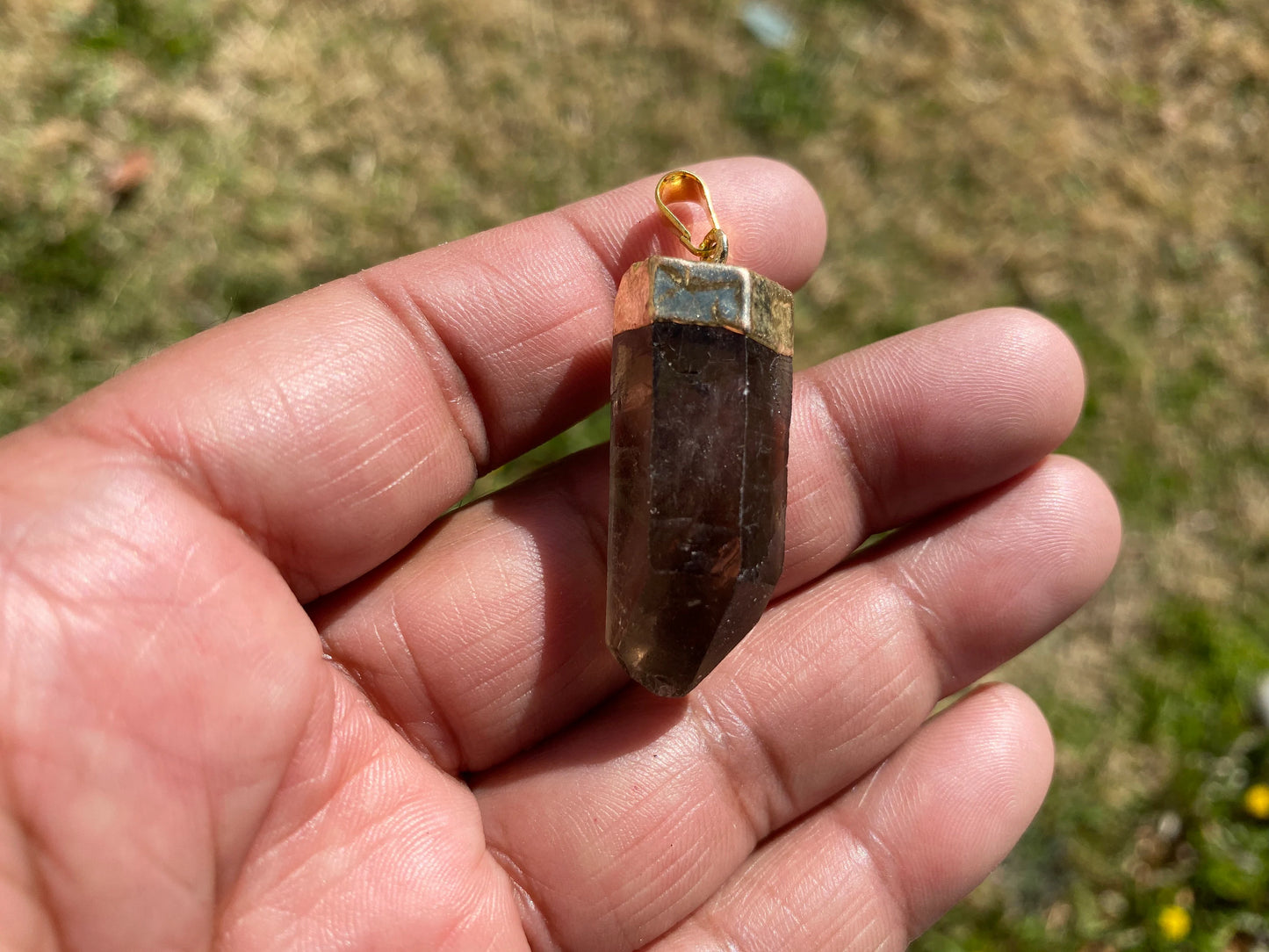 Raw Pointed Smoky Quartz Gold Electroplated pendant, Rough Natural Stone Jewelry, Crystal Pendant, Pendant for Chain Necklace, Birthstone