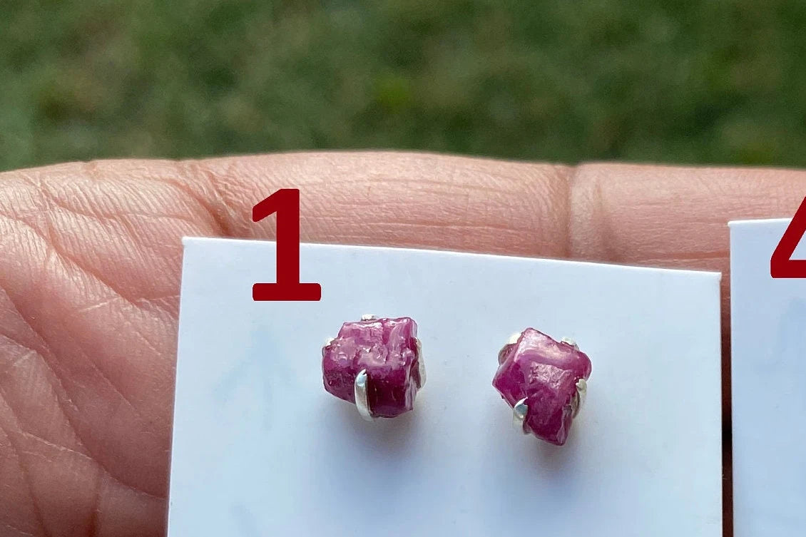 Raw Ruby Gemstone Studs Earring, Sterling Silver Earrings, July Birthstone, Rough Ruby Healing Crystal Earring, Raw Ruby Earrings For Women