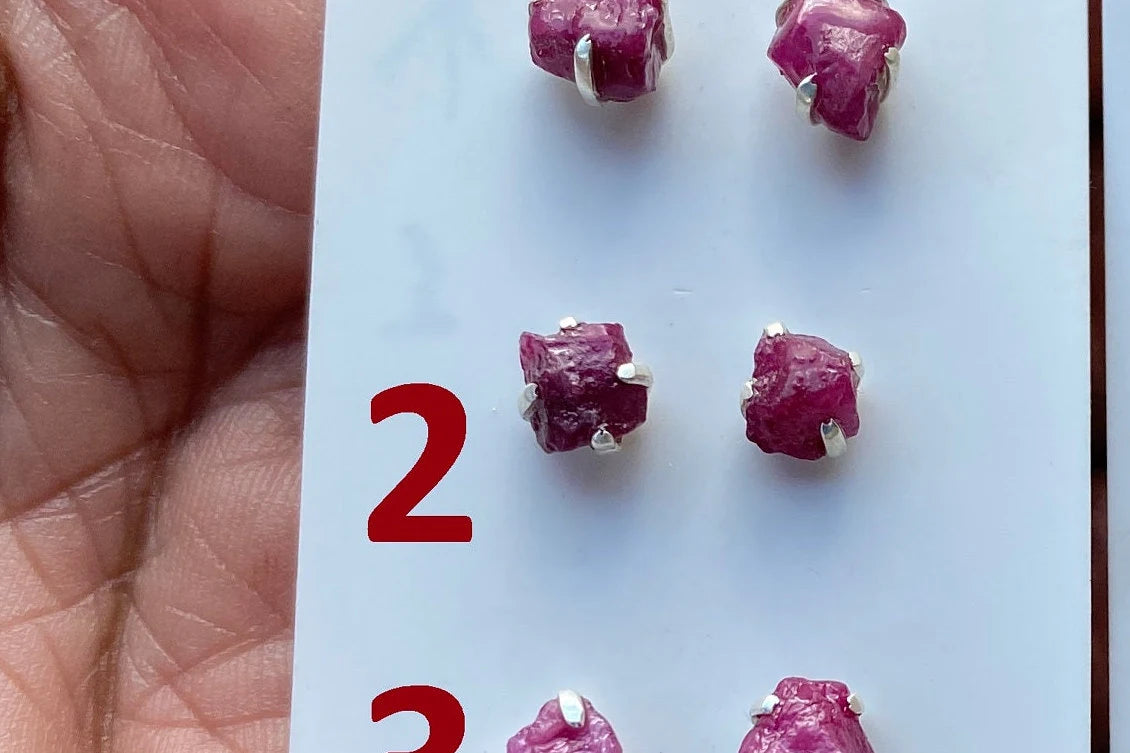 Raw Ruby Gemstone Studs Earring, Sterling Silver Earrings, July Birthstone, Rough Ruby Healing Crystal Earring, Raw Ruby Earrings For Women