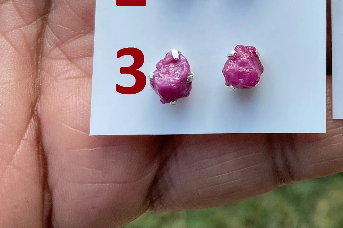 Raw Ruby Gemstone Studs Earring, Sterling Silver Earrings, July Birthstone, Rough Ruby Healing Crystal Earring, Raw Ruby Earrings For Women
