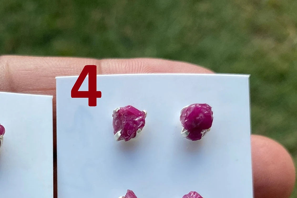 Raw Ruby Gemstone Studs Earring, Sterling Silver Earrings, July Birthstone, Rough Ruby Healing Crystal Earring, Raw Ruby Earrings For Women