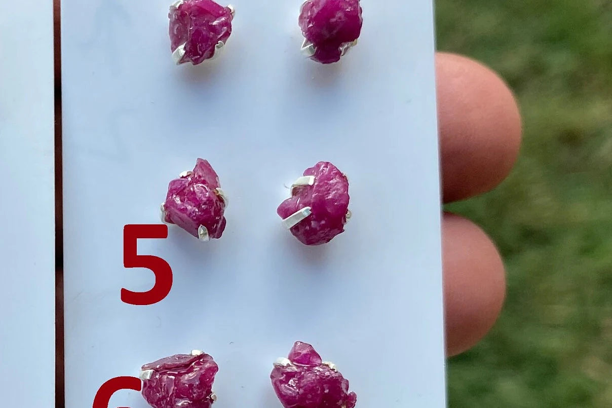 Raw Ruby Gemstone Studs Earring, Sterling Silver Earrings, July Birthstone, Rough Ruby Healing Crystal Earring, Raw Ruby Earrings For Women