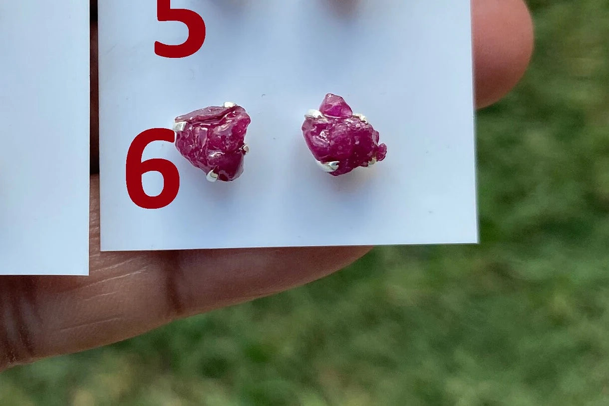 Raw Ruby Gemstone Studs Earring, Sterling Silver Earrings, July Birthstone, Rough Ruby Healing Crystal Earring, Raw Ruby Earrings For Women