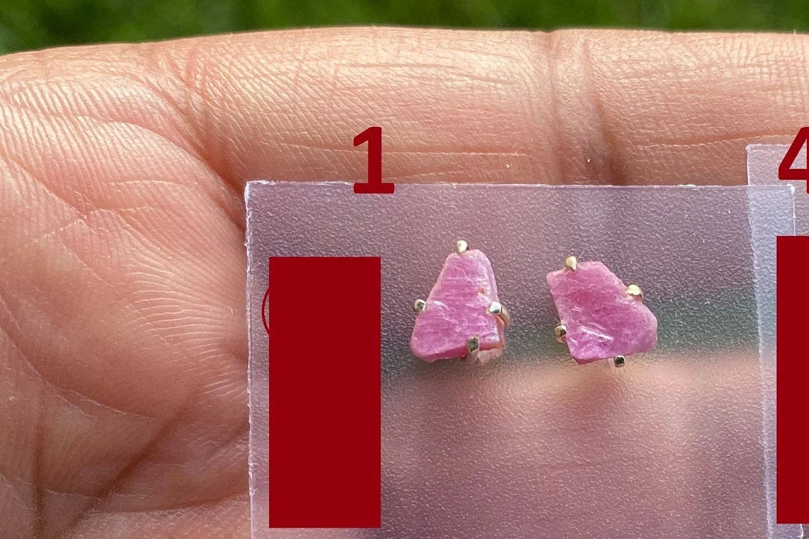 Raw Ruby Gemstone Studs Earring, Sterling Silver Earrings, July Birthstone, Rough Ruby Healing Crystal Earring, Raw Ruby Earrings For Women