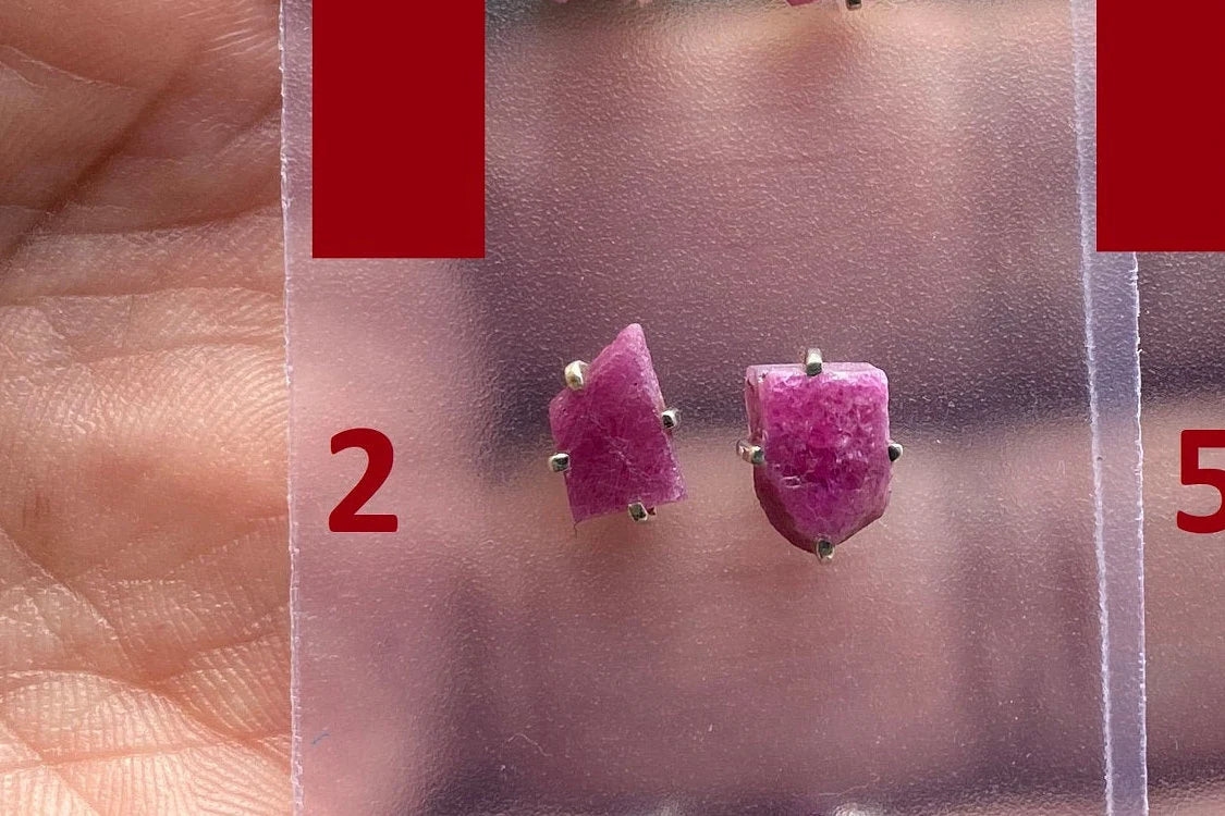 Raw Ruby Gemstone Studs Earring, Sterling Silver Earrings, July Birthstone, Rough Ruby Healing Crystal Earring, Raw Ruby Earrings For Women
