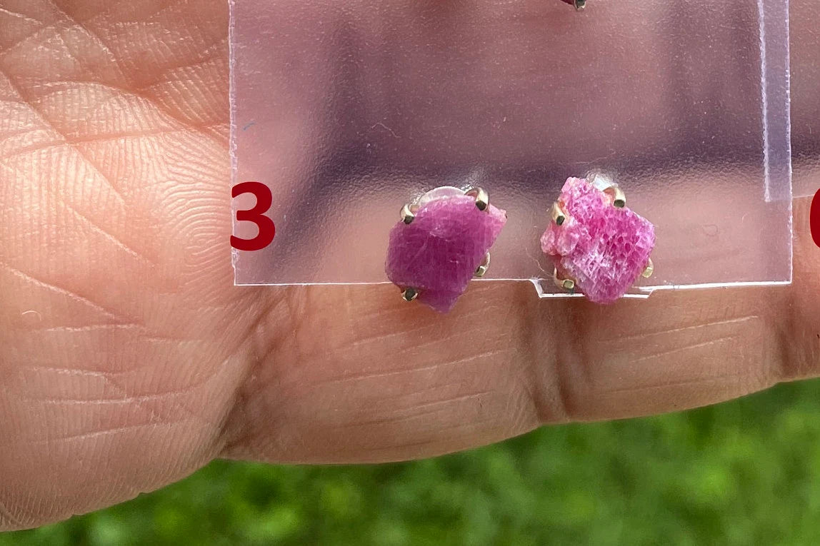 Raw Ruby Gemstone Studs Earring, Sterling Silver Earrings, July Birthstone, Rough Ruby Healing Crystal Earring, Raw Ruby Earrings For Women