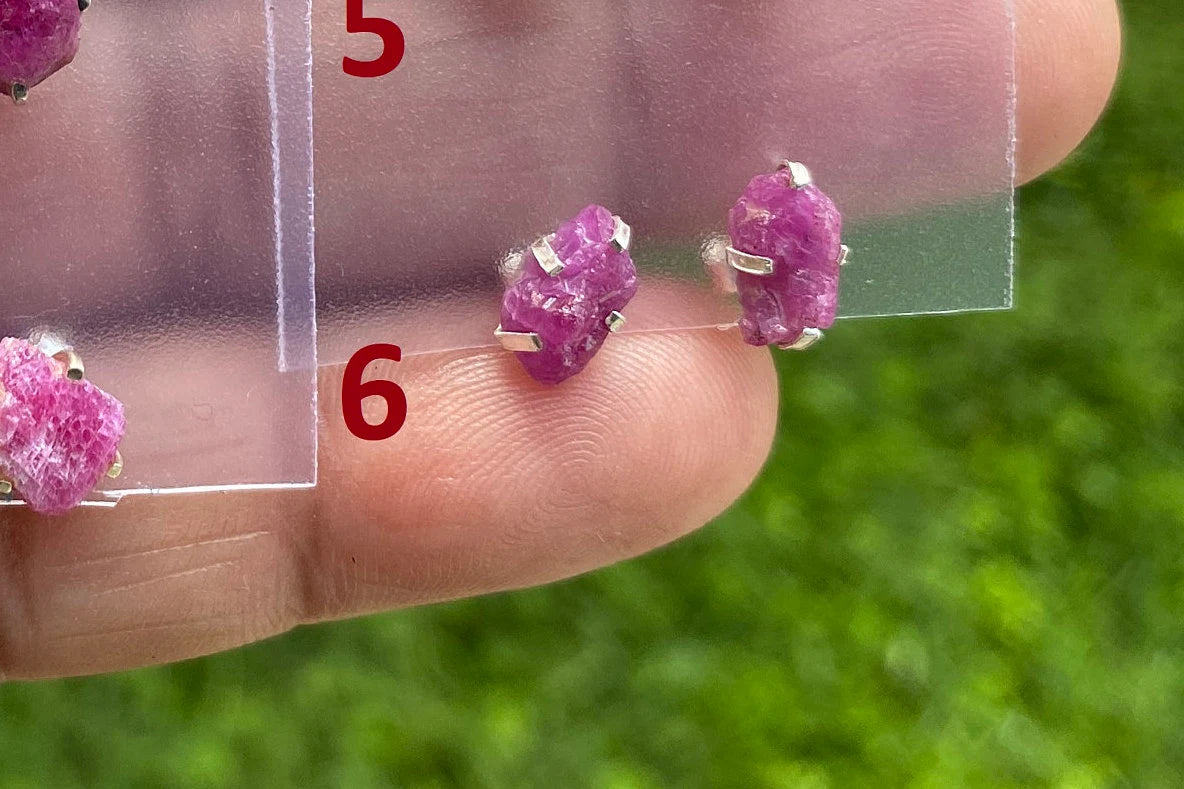 Raw Ruby Gemstone Studs Earring, Sterling Silver Earrings, July Birthstone, Rough Ruby Healing Crystal Earring, Raw Ruby Earrings For Women