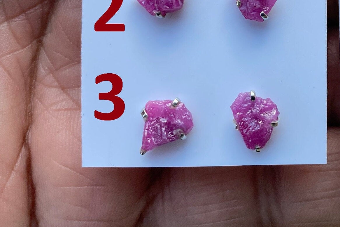 Raw Ruby Gemstone Studs Earring, Sterling Silver Earrings, July Birthstone, Rough Ruby Healing Crystal Earring, Raw Ruby Earrings For Women