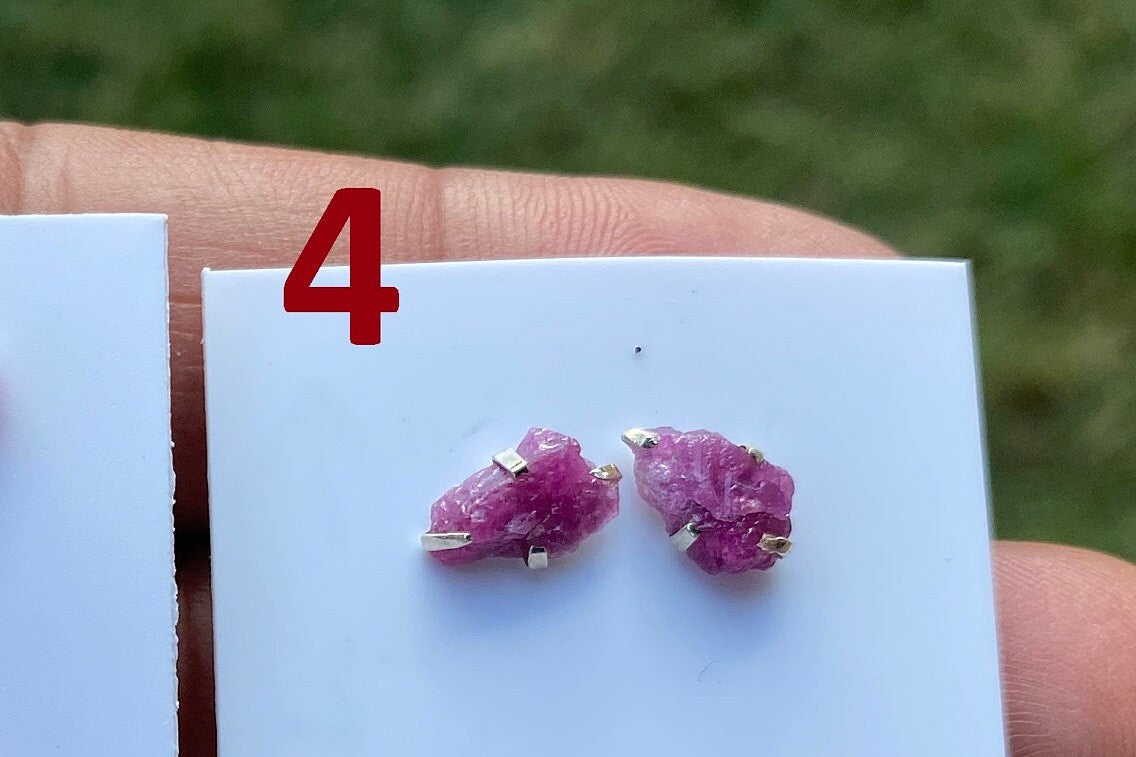 Raw Ruby Gemstone Studs Earring, Sterling Silver Earrings, July Birthstone, Rough Ruby Healing Crystal Earring, Raw Ruby Earrings For Women