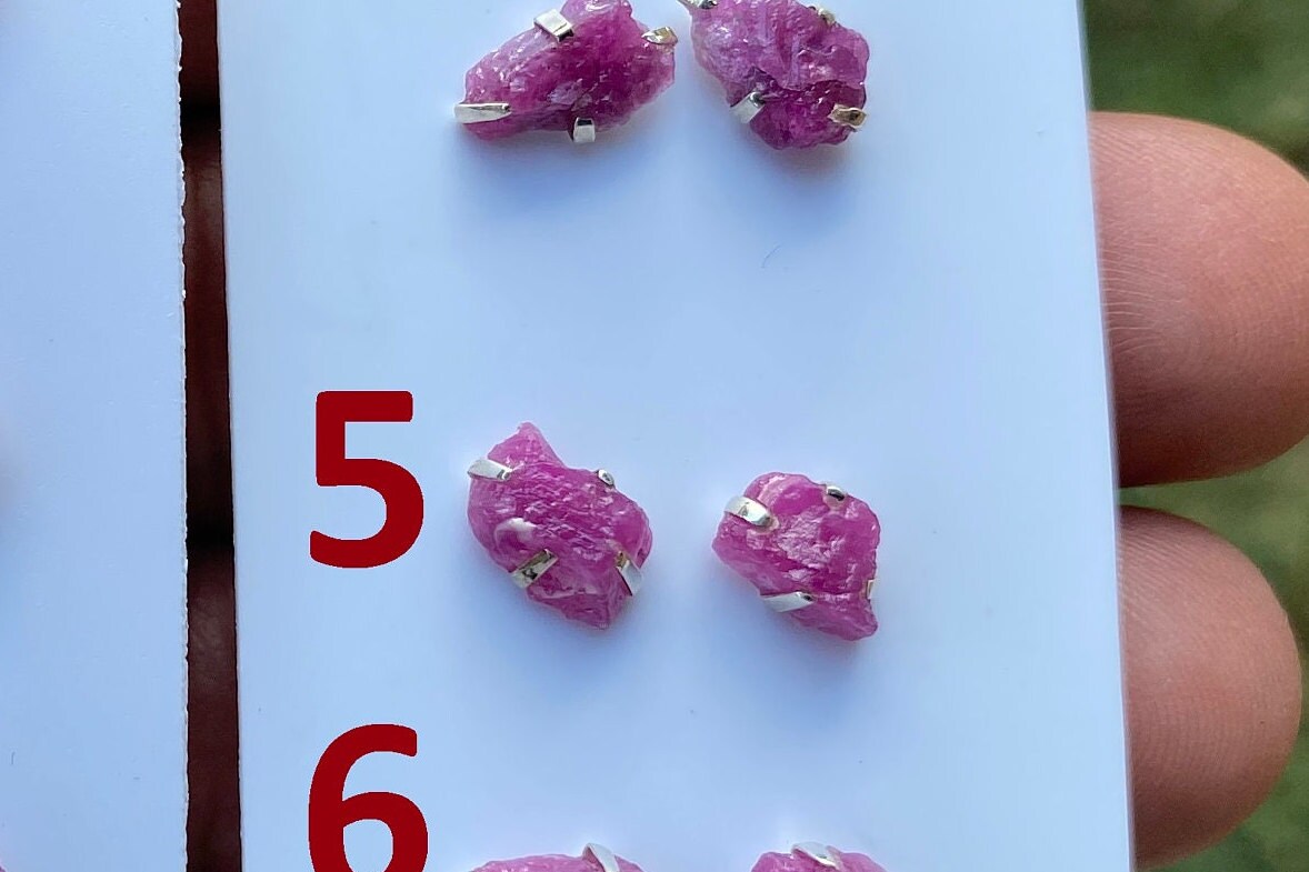 Raw Ruby Gemstone Studs Earring, Sterling Silver Earrings, July Birthstone, Rough Ruby Healing Crystal Earring, Raw Ruby Earrings For Women
