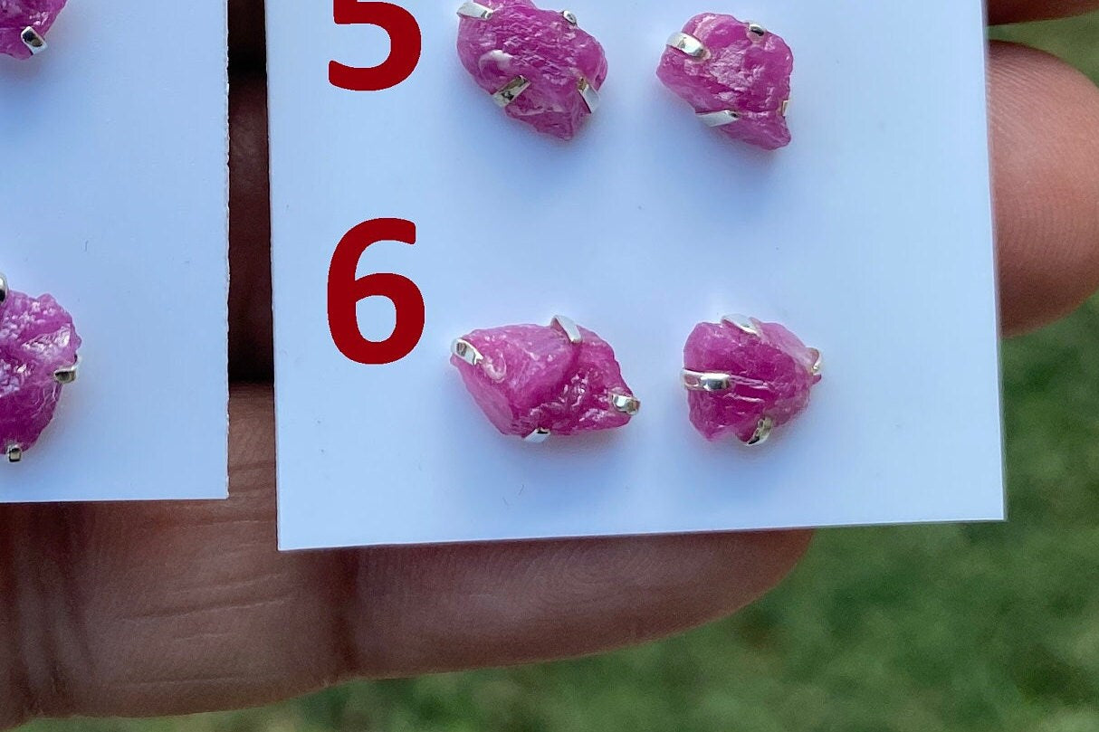 Raw Ruby Gemstone Studs Earring, Sterling Silver Earrings, July Birthstone, Rough Ruby Healing Crystal Earring, Raw Ruby Earrings For Women