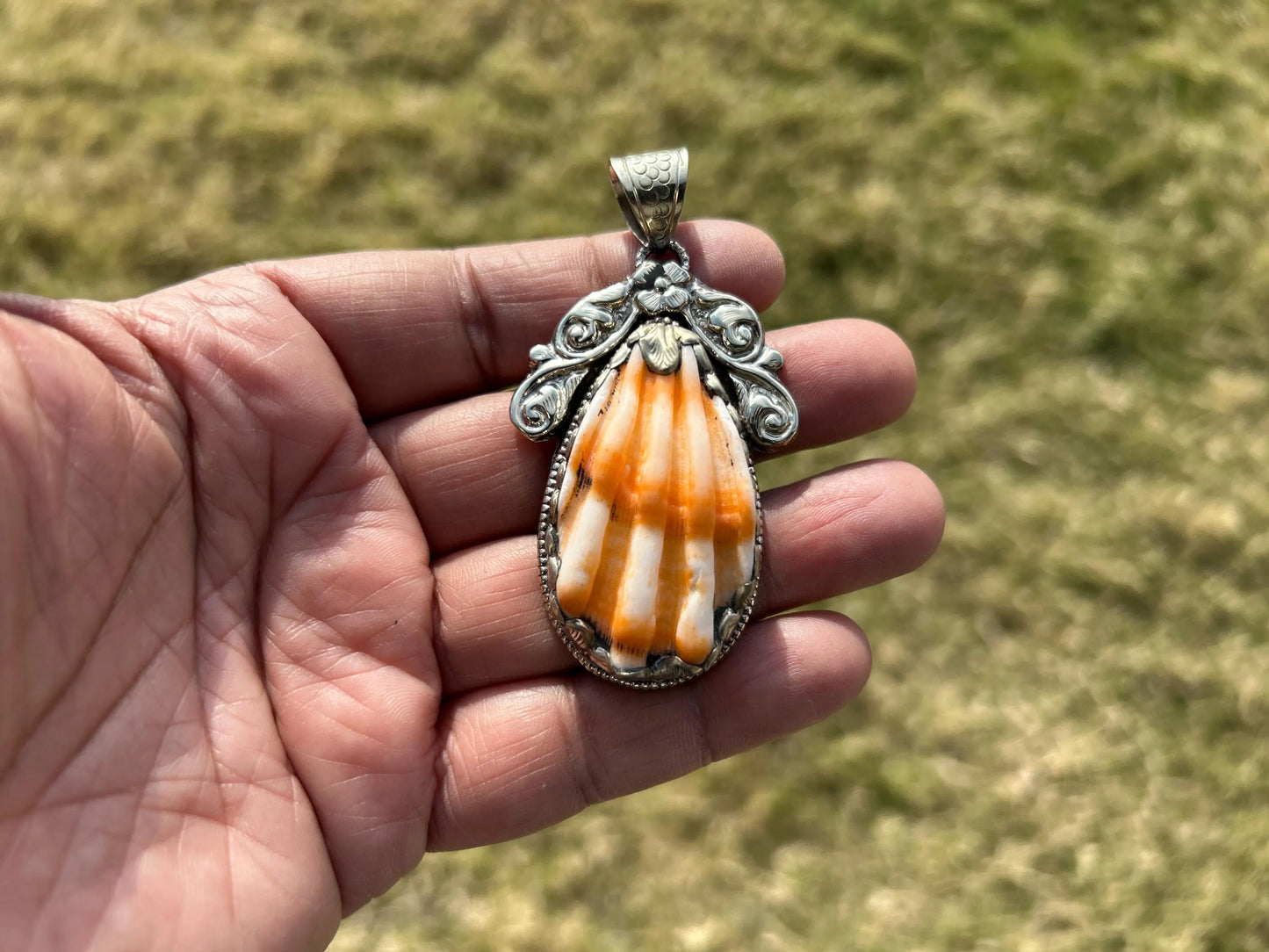 Raw Spiny Oyster Shell Tibetan Silver Pendant, Native American Style Jewelry, Southwestern Jewelry, Bohemian Jewelry For Men or Women