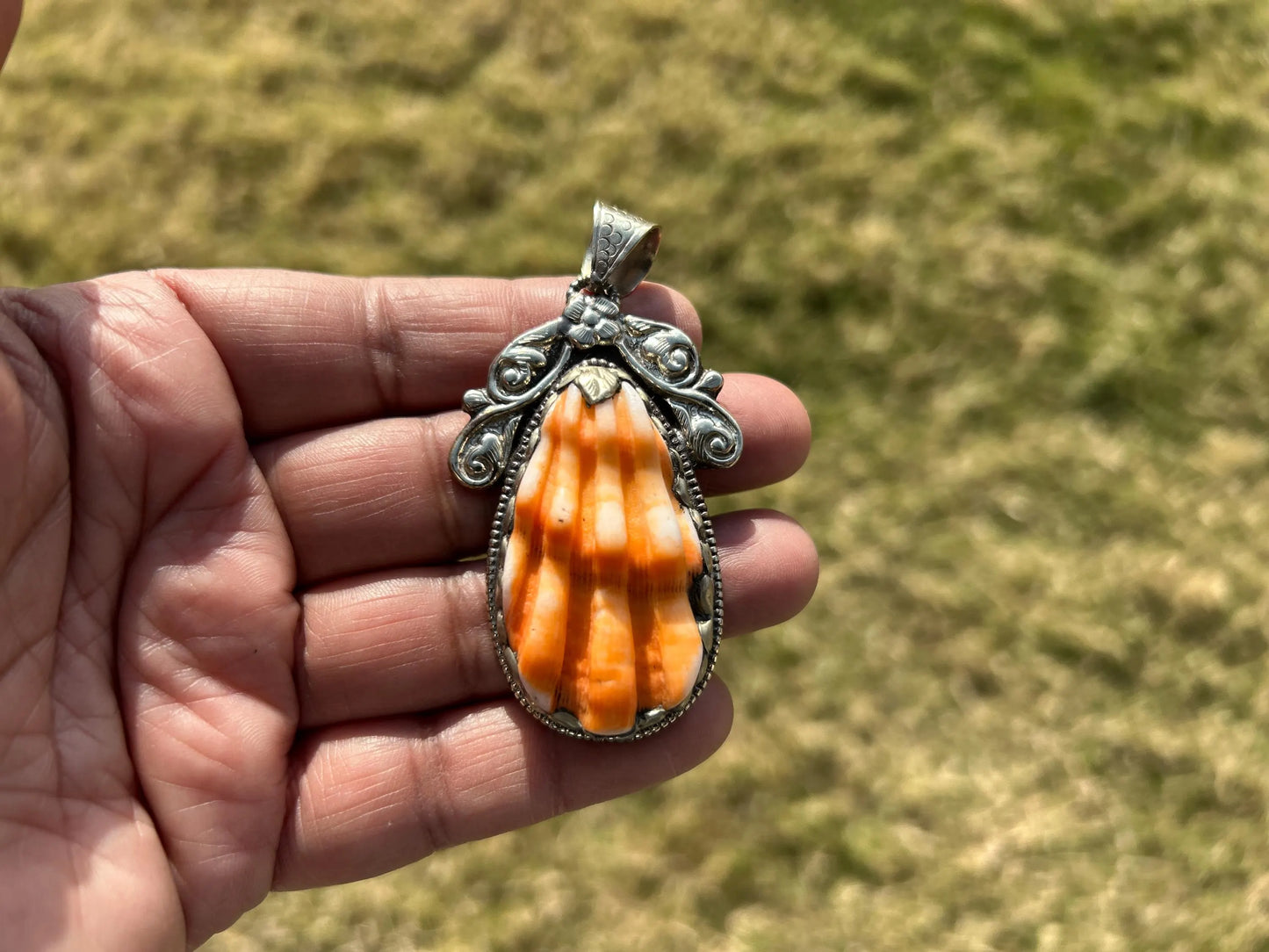 Raw Spiny Oyster Shell Tibetan Silver Pendant, Native American Style Jewelry, Southwestern Jewelry, Bohemian Jewelry For Men or Women