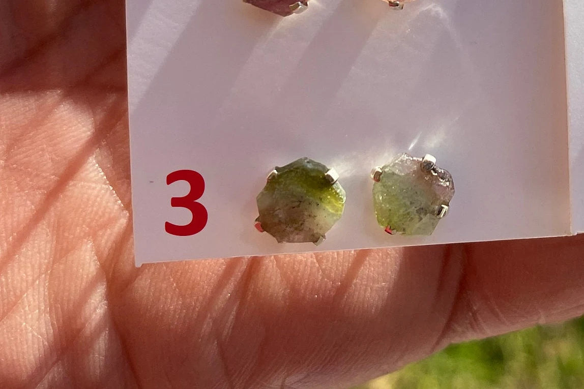 Raw Watermelon Tourmaline Stud Earring, Sterling Silver Studs, Rough Gemstone Earrings, Raw Tourmaline Stud Earrings, Natural Stone Jewelry