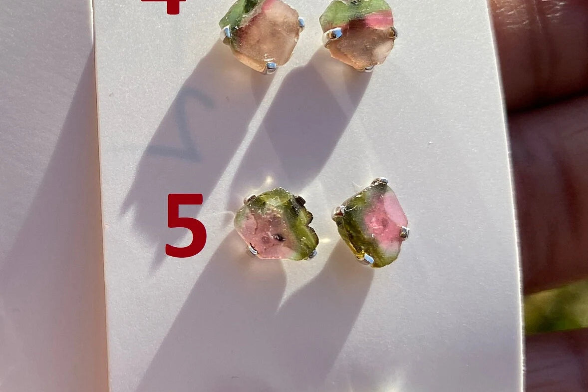 Raw Watermelon Tourmaline Stud Earring, Sterling Silver Studs, Rough Gemstone Earrings, Raw Tourmaline Stud Earrings, Natural Stone Jewelry