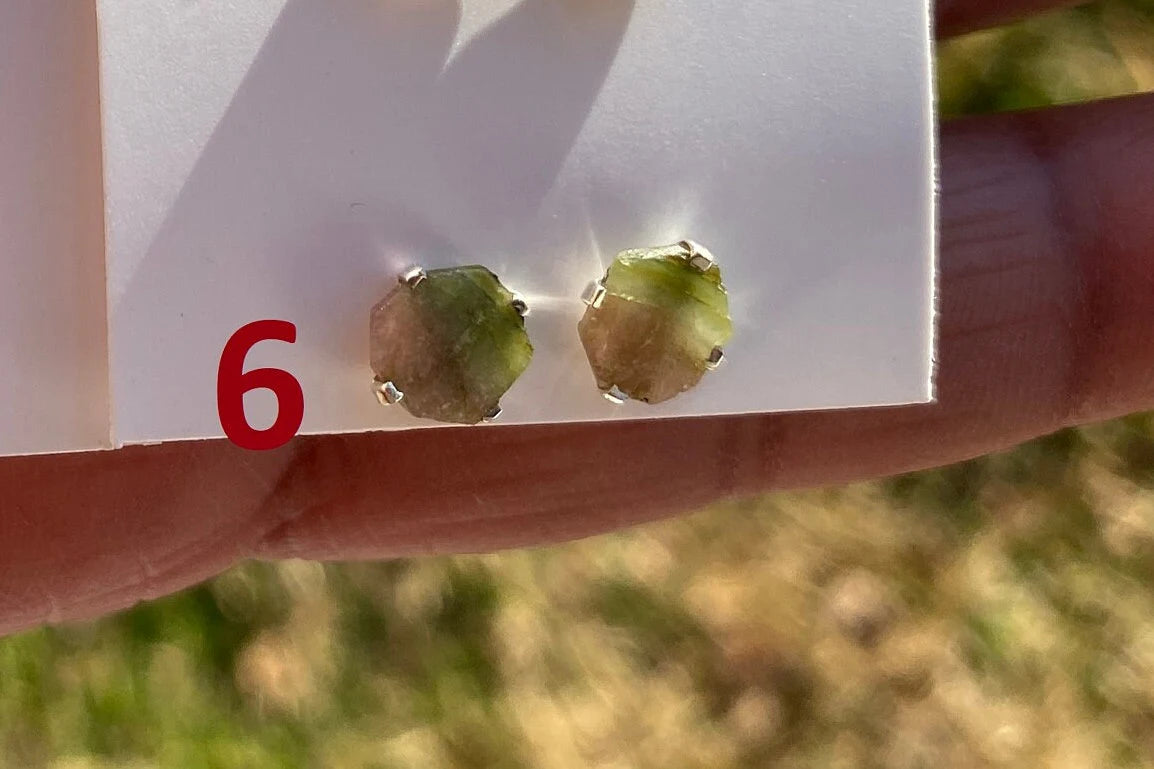Raw Watermelon Tourmaline Stud Earring, Sterling Silver Studs, Rough Gemstone Earrings, Raw Tourmaline Stud Earrings, Natural Stone Jewelry