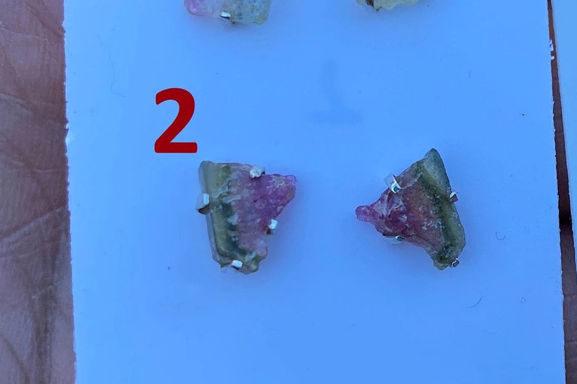 Raw Watermelon Tourmaline Sterling Silver Stud Earrings, Elegant, Dainty, Stylish Natural Stone, Rough Gemstone Earring, Raw Tourmaline Stud