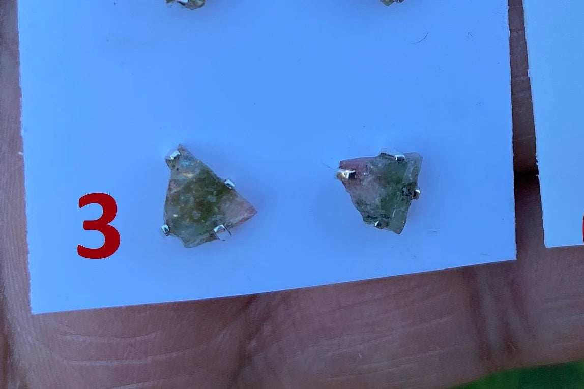 Raw Watermelon Tourmaline Sterling Silver Stud Earrings, Elegant, Dainty, Stylish Natural Stone, Rough Gemstone Earring, Raw Tourmaline Stud