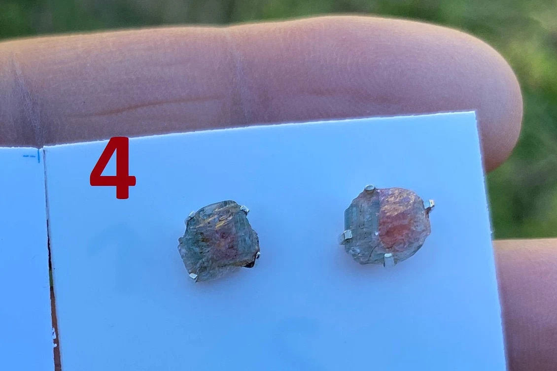 Raw Watermelon Tourmaline Sterling Silver Stud Earrings, Elegant, Dainty, Stylish Natural Stone, Rough Gemstone Earring, Raw Tourmaline Stud