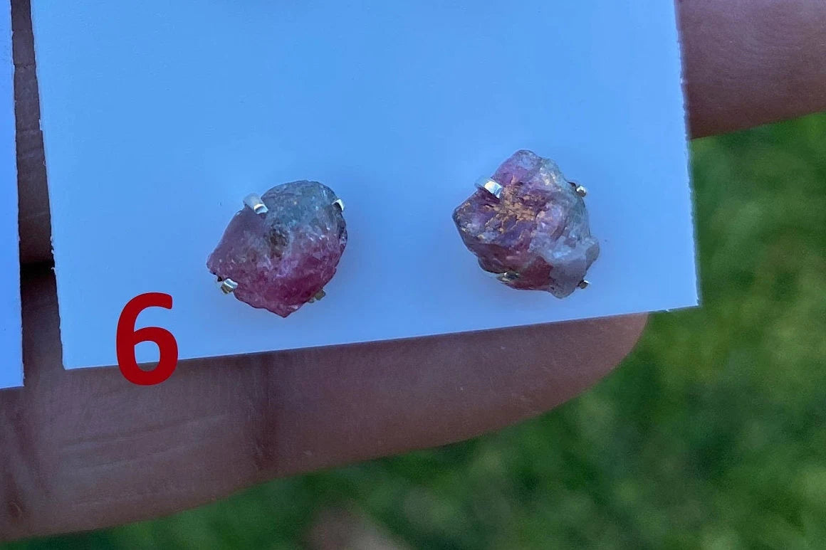 Raw Watermelon Tourmaline Sterling Silver Stud Earrings, Elegant, Dainty, Stylish Natural Stone, Rough Gemstone Earring, Raw Tourmaline Stud