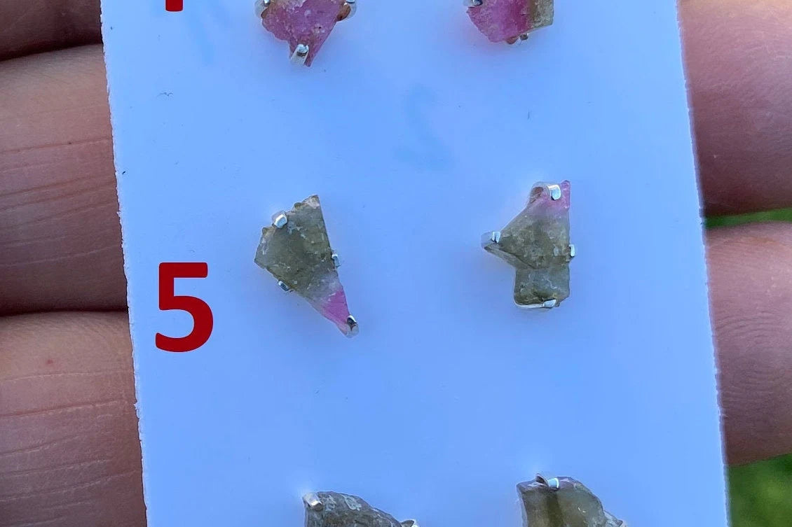 Raw Watermelon Tourmaline Sterling Silver Stud Earrings, Elegant, Dainty, Stylish Natural Stone, Rough Gemstone Earring, Raw Tourmaline Stud