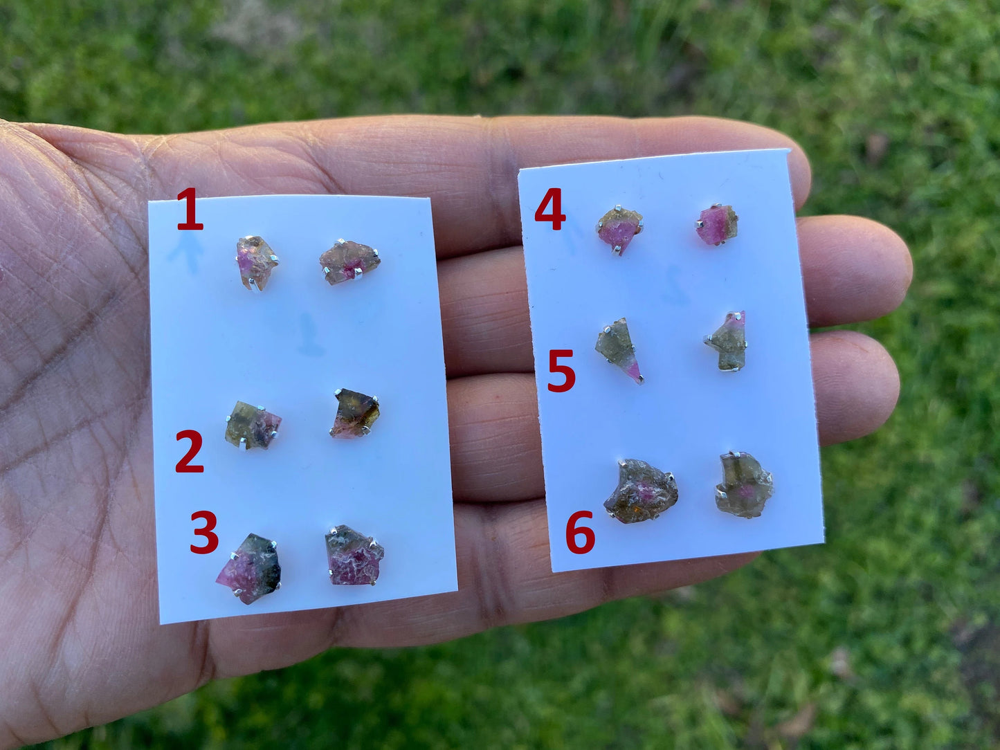 Raw Watermelon Tourmaline Sterling Silver Stud Earrings, Elegant, Dainty, Stylish Natural Stone, Rough Gemstone Earring, Raw Tourmaline Stud