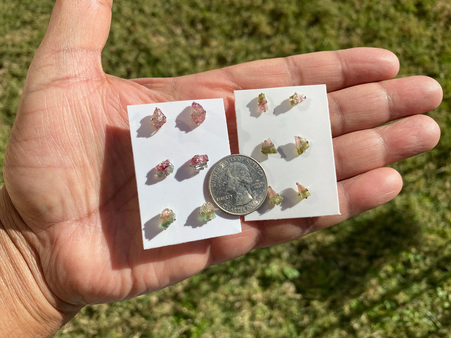 Raw Watermelon Tourmaline Studs Earring, 92.5 Sterling Silver Stud, Rough Gemstone Earring, Raw Tourmaline Prong Stud, Natural Stone Jewelry