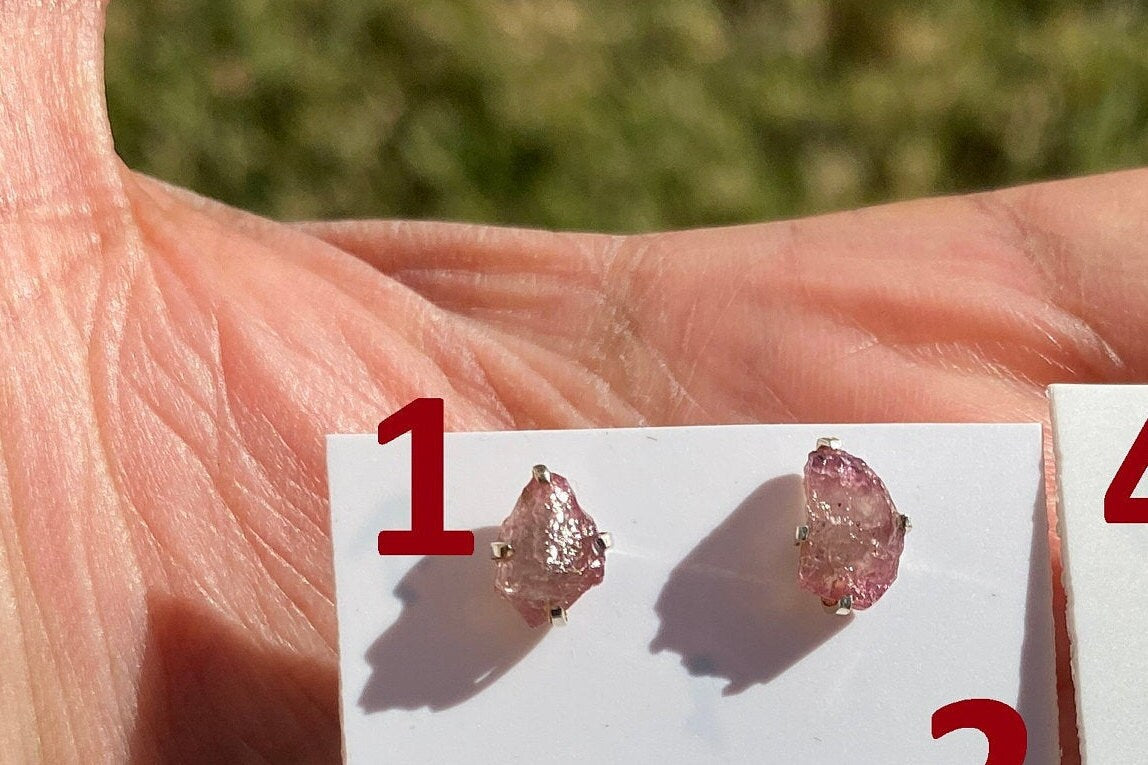 Raw Watermelon Tourmaline Studs Earring, 92.5 Sterling Silver Stud, Rough Gemstone Earring, Raw Tourmaline Prong Stud, Natural Stone Jewelry
